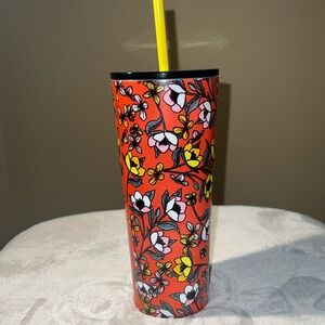 RARE!!!  2018 Starbucks 16 Oz Stainless Steel Tumbler Red Yellow Poppy Flower